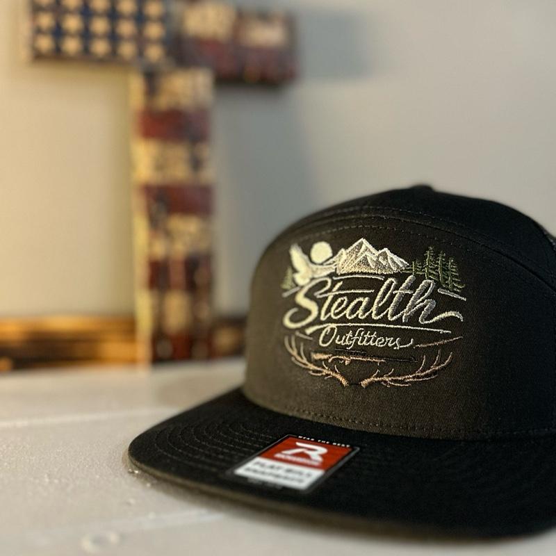 Stealth Outfitters Black richardson 168 Hat with Embroidered Mountain & Tree Design for Outdoor Enthusiasts