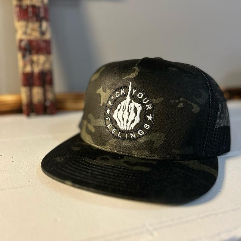 F Your Feelings Trucker Black Camo Style Hat Yupong 5 panel