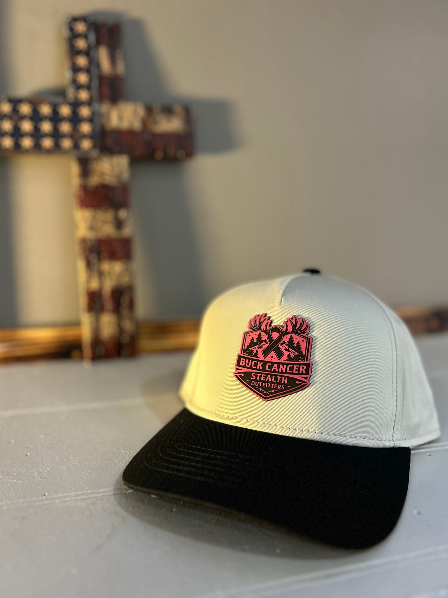 S.O Pink Buck Cancer White/Black SnapBack