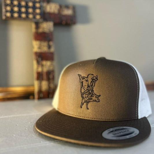 Bull riding  Hat - Trucker Style with brown and White Color, yupong 5 panel